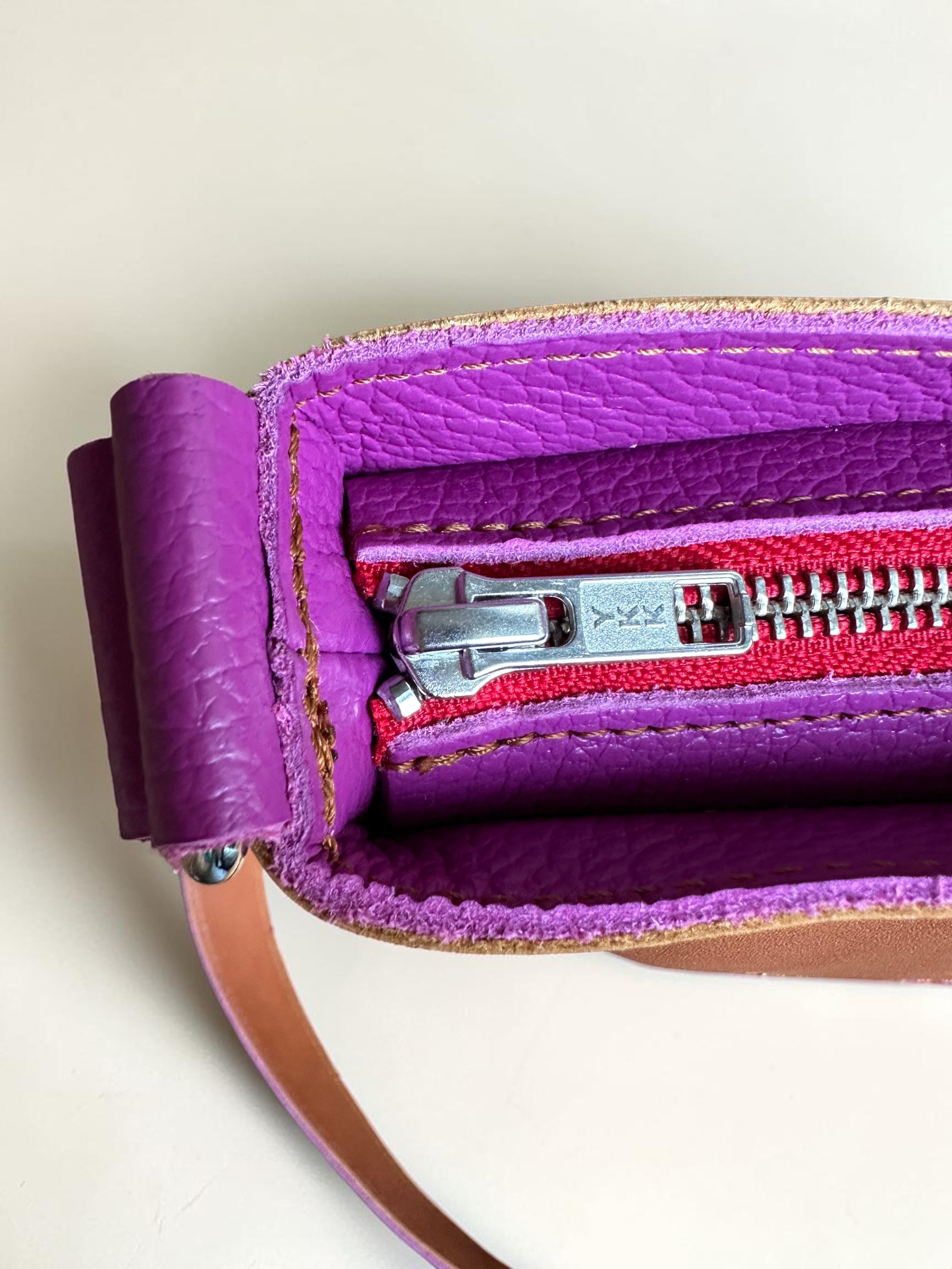 rits_leren_schoudertas_paars_cognac_LOT_tassen
