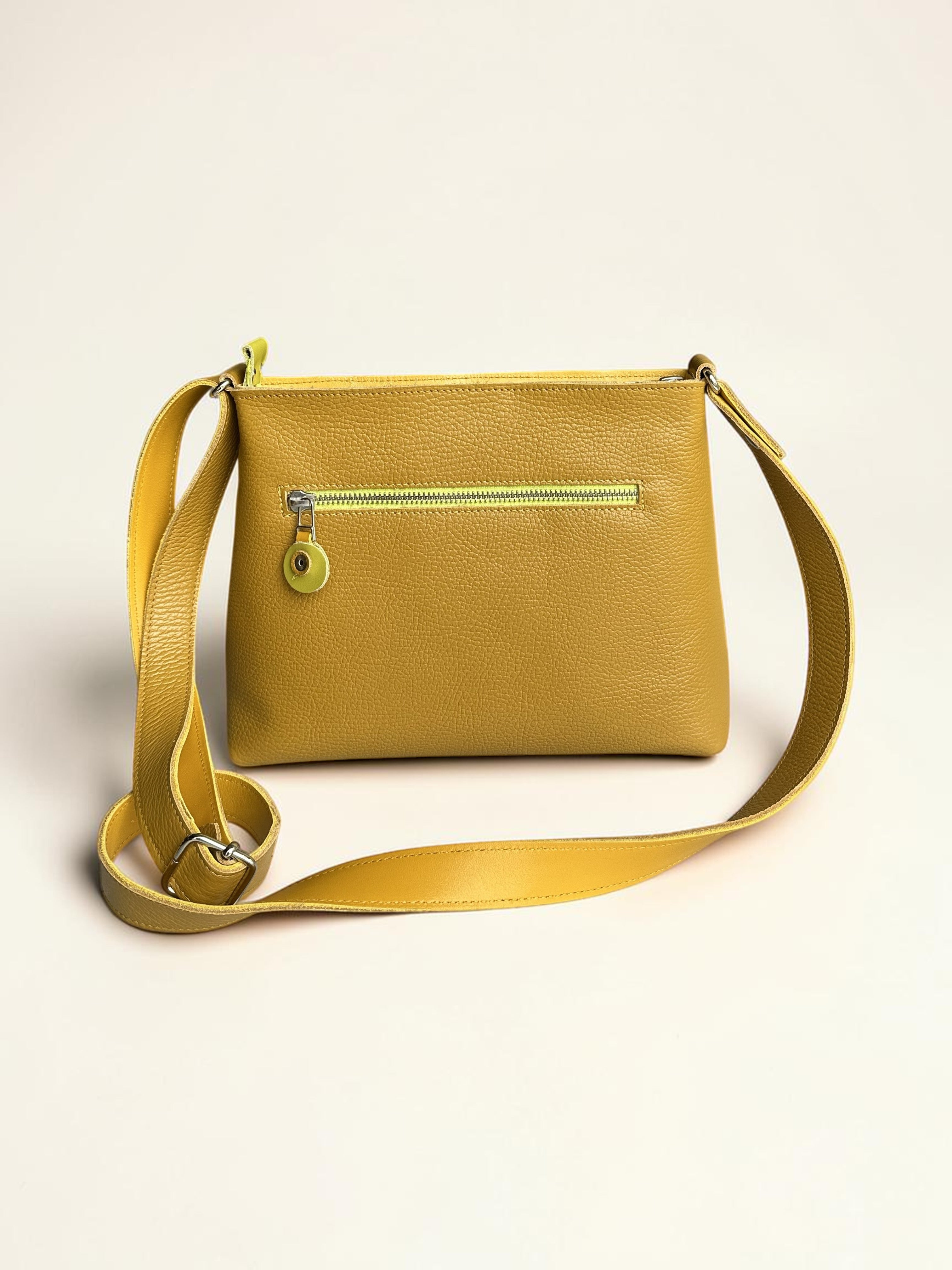 Schoudertas okergeel BiLLY met fluorgele rits