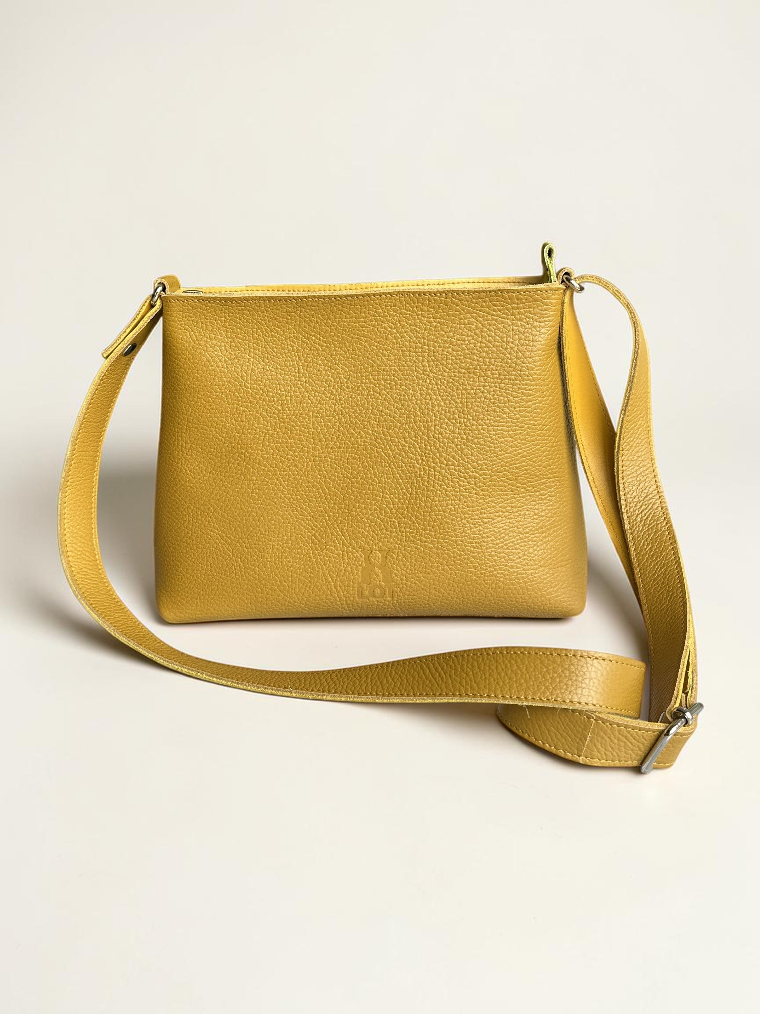 Schoudertas okergeel BiLLY met fluorgele rits