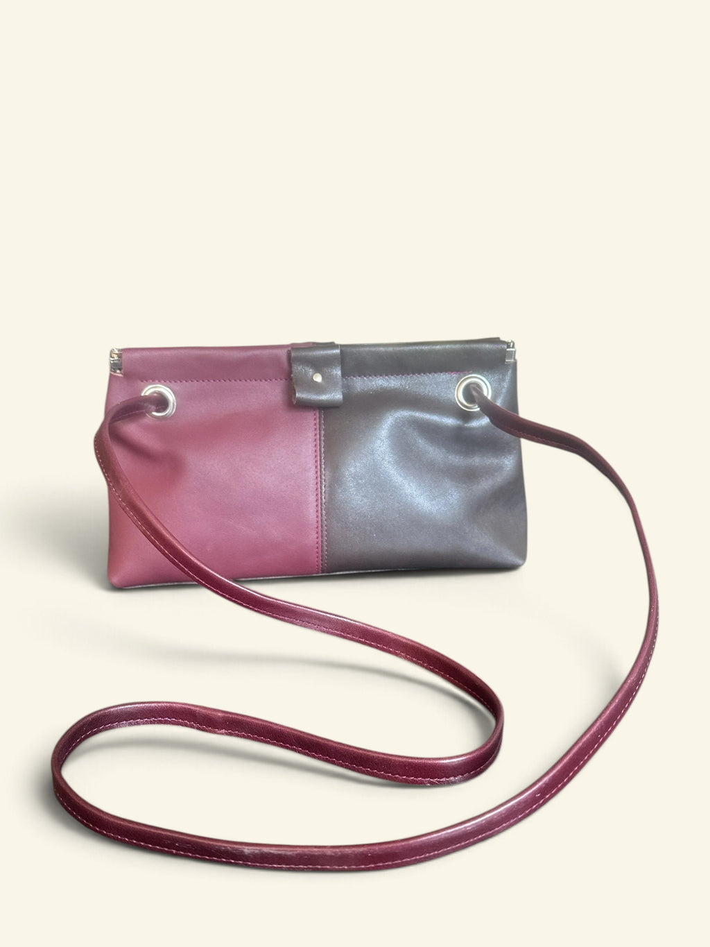 Handgemaakte handtas BoBBY bordeauxrood / choco bruin