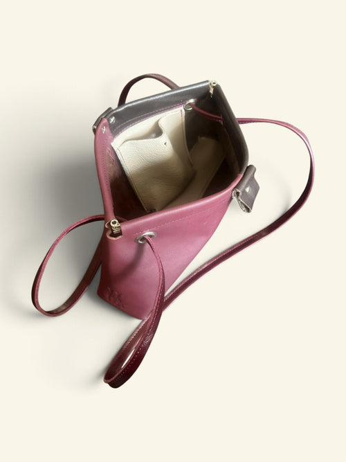 Handgemaakte handtas BoBBY bordeauxrood / choco bruin