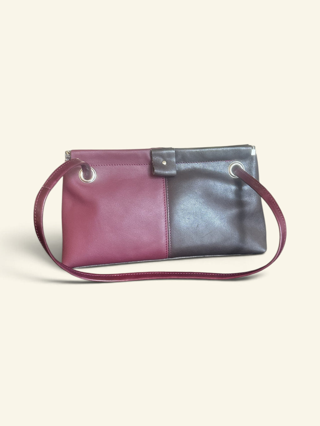 Handgemaakte handtas BoBBY bordeauxrood / choco bruin
