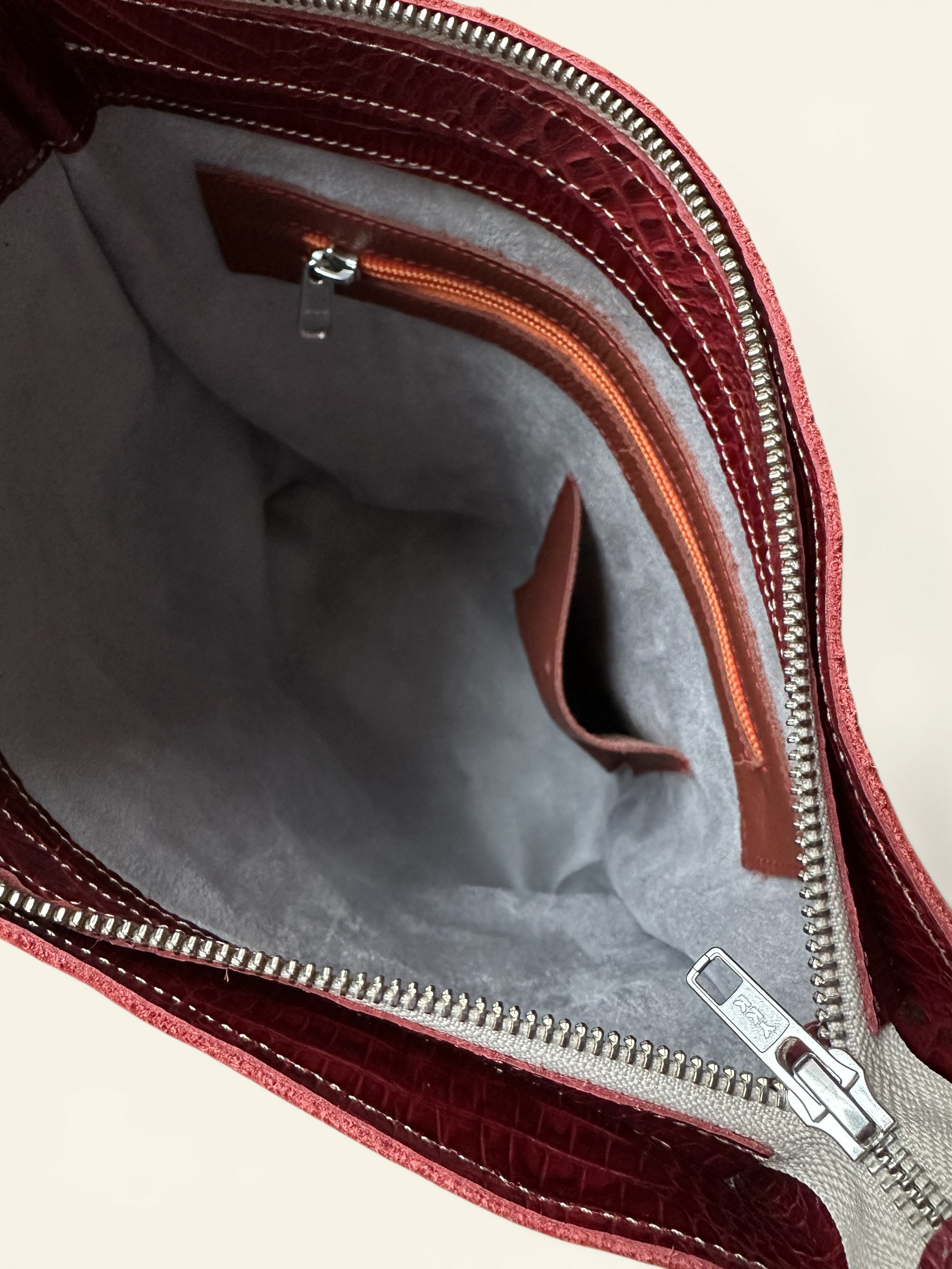 Handgemaakte schoudertas SAMMY rood met crocoprint