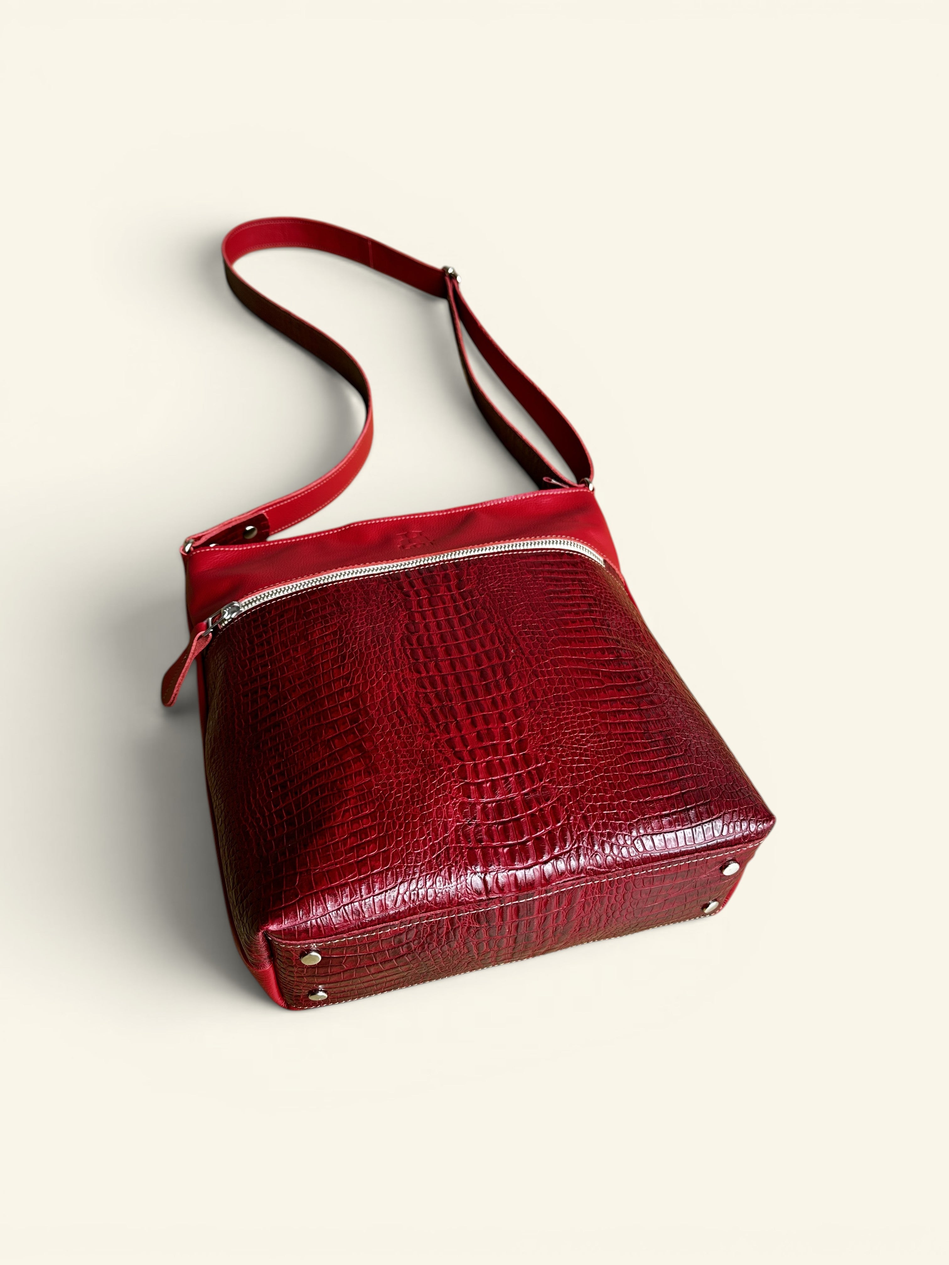 Handgemaakte schoudertas SAMMY rood met crocoprint