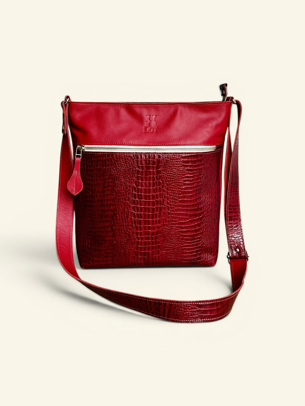 Handgemaakte schoudertas SAMMY rood met crocoprint
