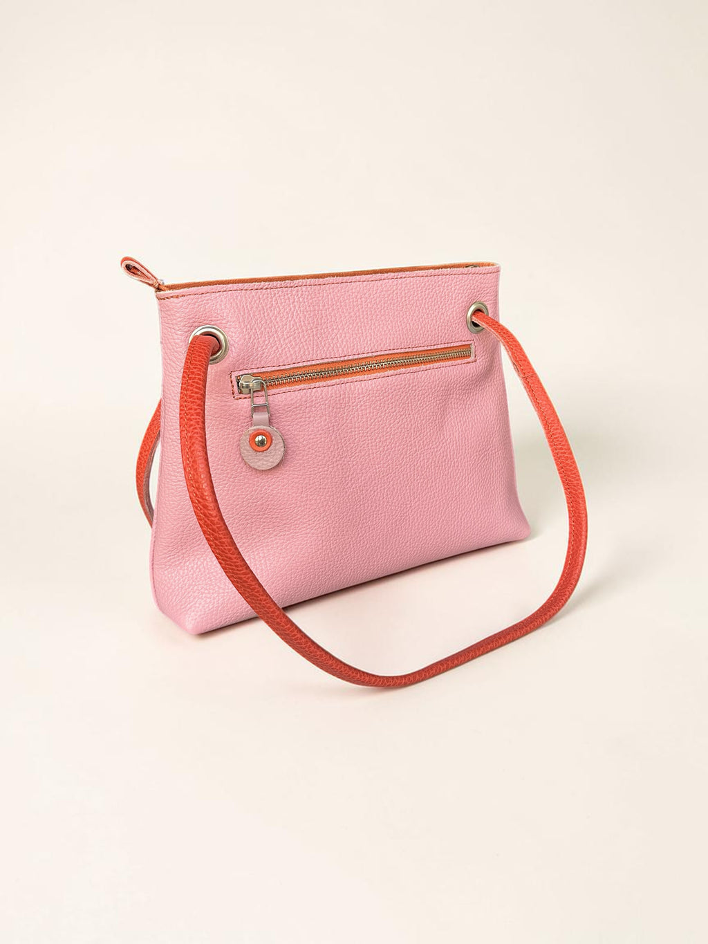 handgemaakte handtas BiLLY roze met oranje accenten