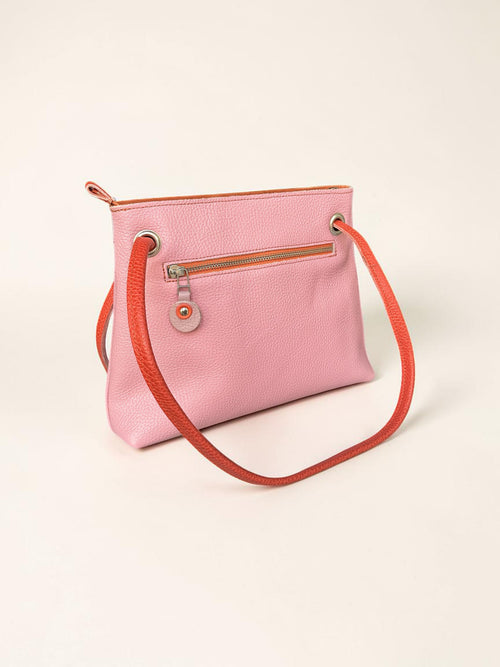 handgemaakte handtas BiLLY roze met oranje accenten
