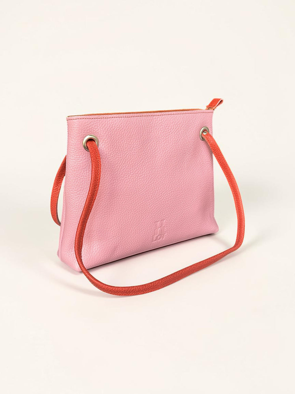 handgemaakte handtas BiLLY roze met oranje accenten