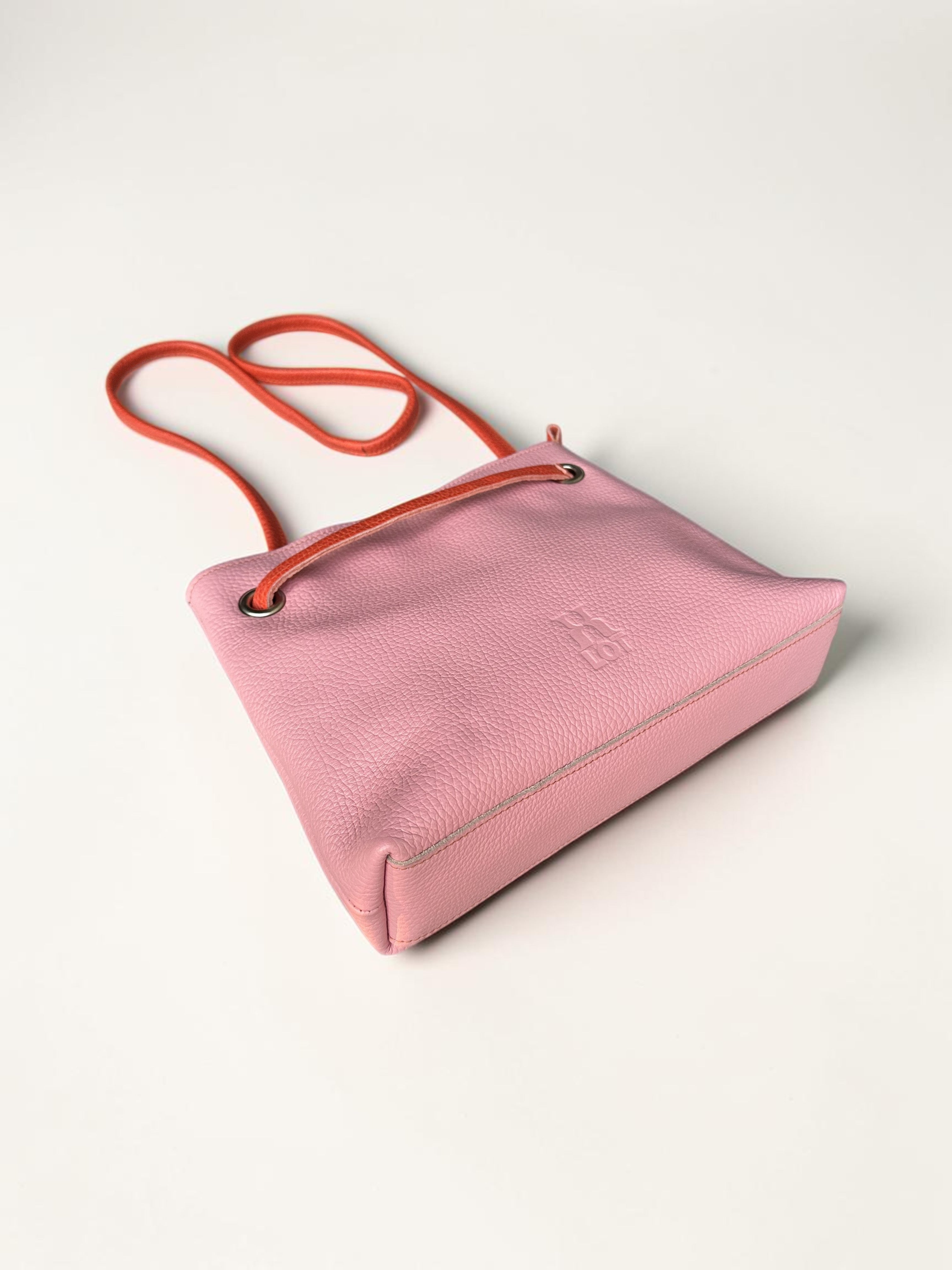 handgemaakte handtas BiLLY roze met oranje accenten