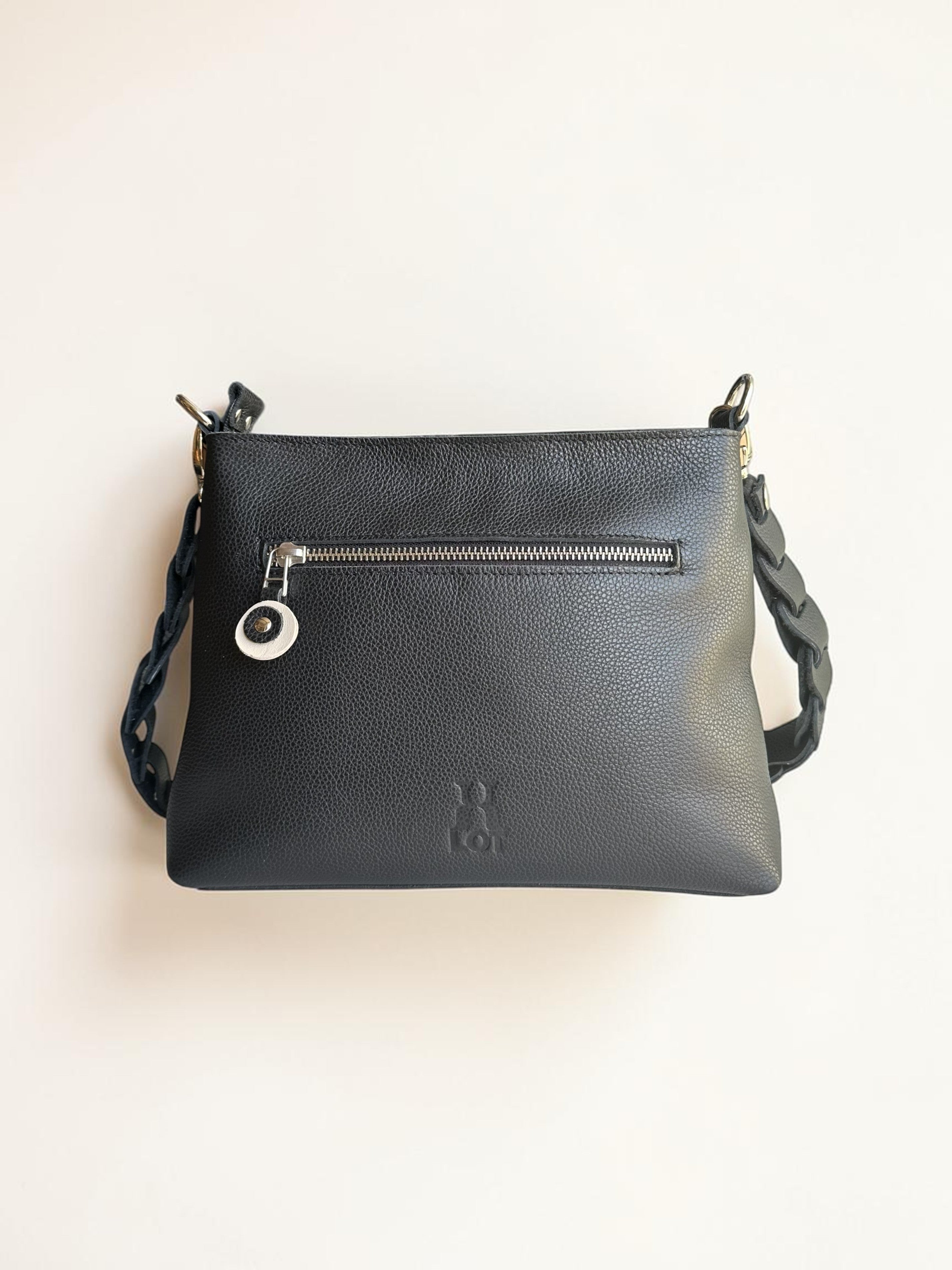 handgemaakte handtas creme / zwarte stippen