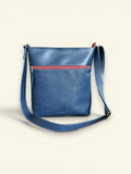 Handgemaakte schoudertas SAMMY blauw met rode rits