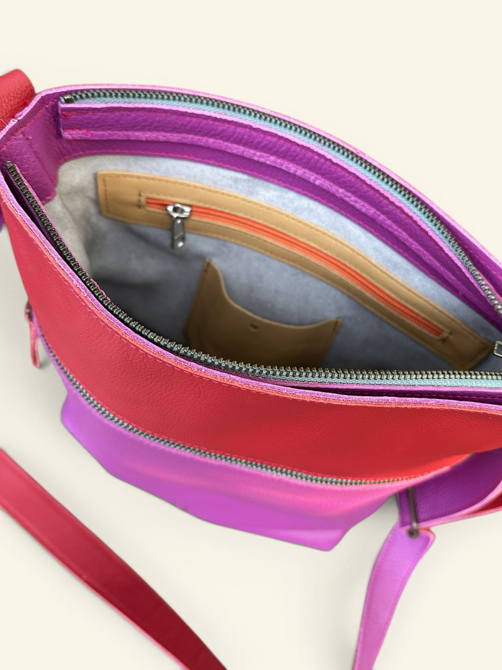 Handgemaakte schoudertas SAMMY fuchsia / rood