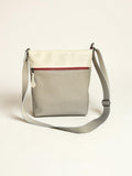 handgemaakte schoudertas SAMMY lever / creme met rode rits