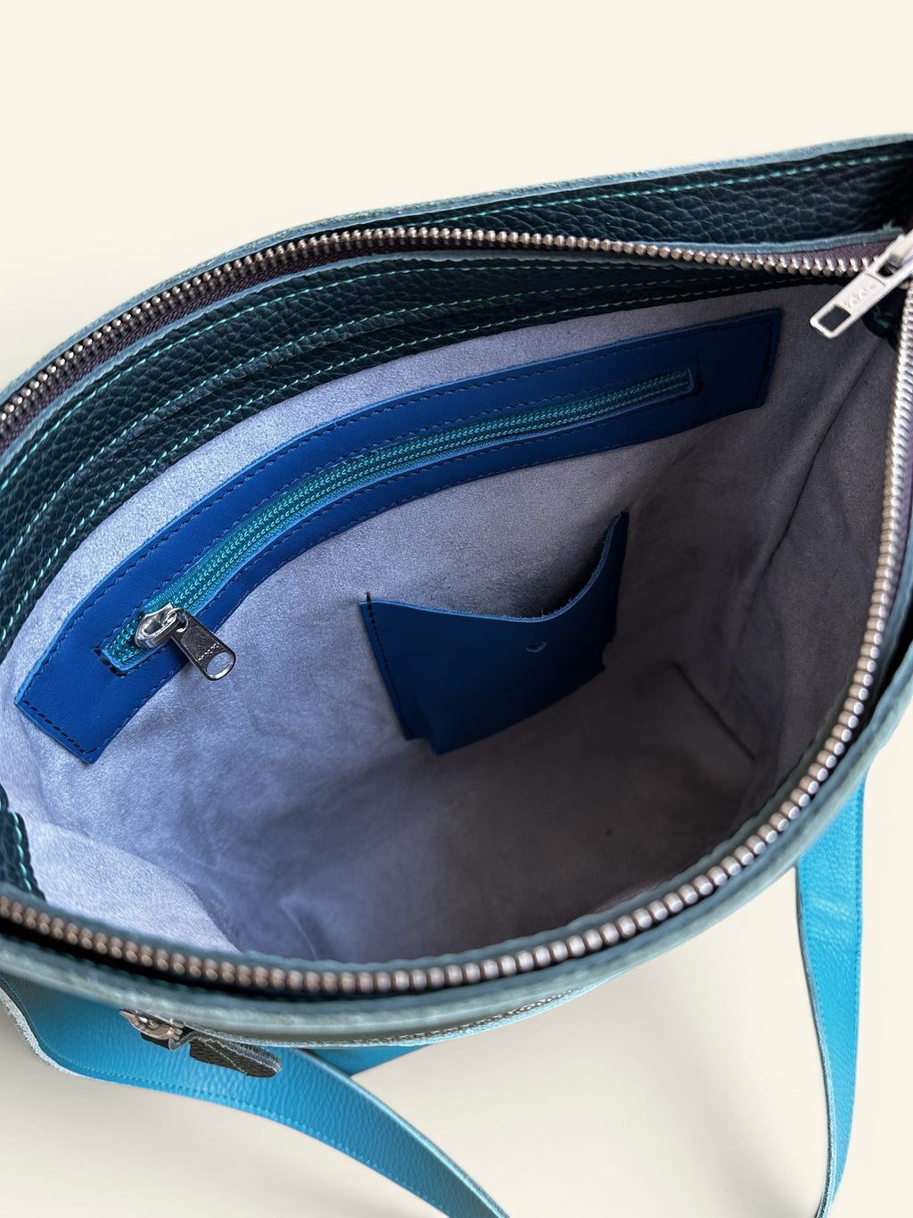 Handgmaakte schoudertas SAMMY turquoise en groen