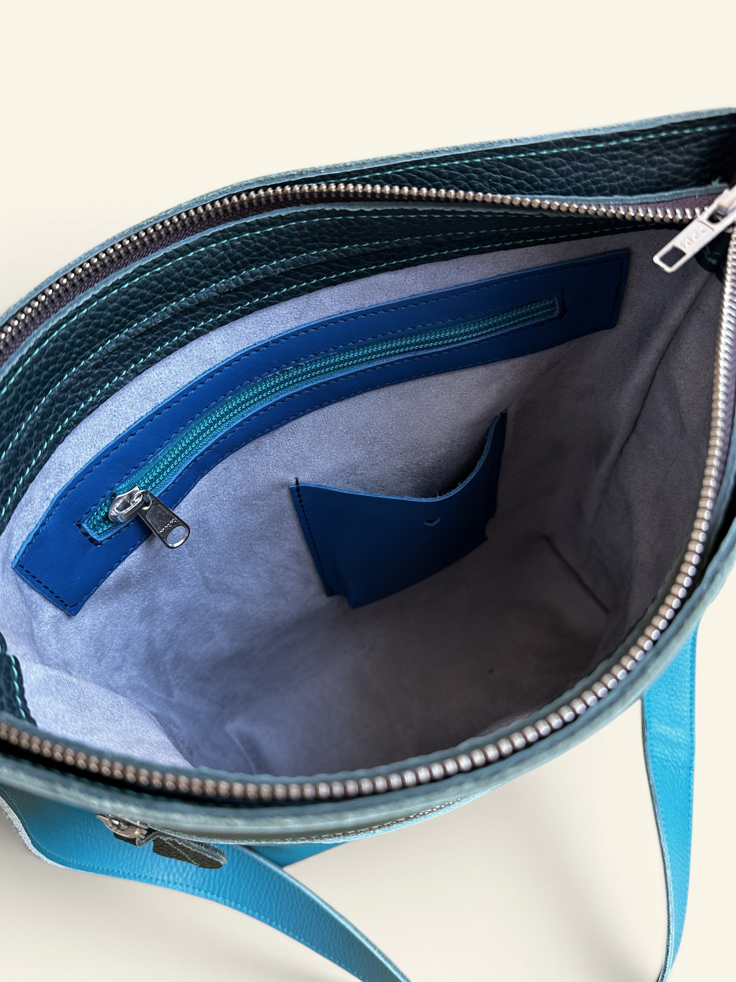 Handgmaakte schoudertas SAMMY turquoise en groen