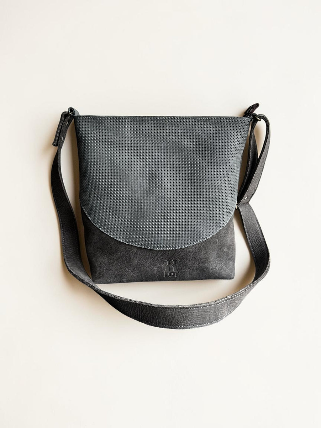 Schoudertas OCKE anthracite / jeansblue met print