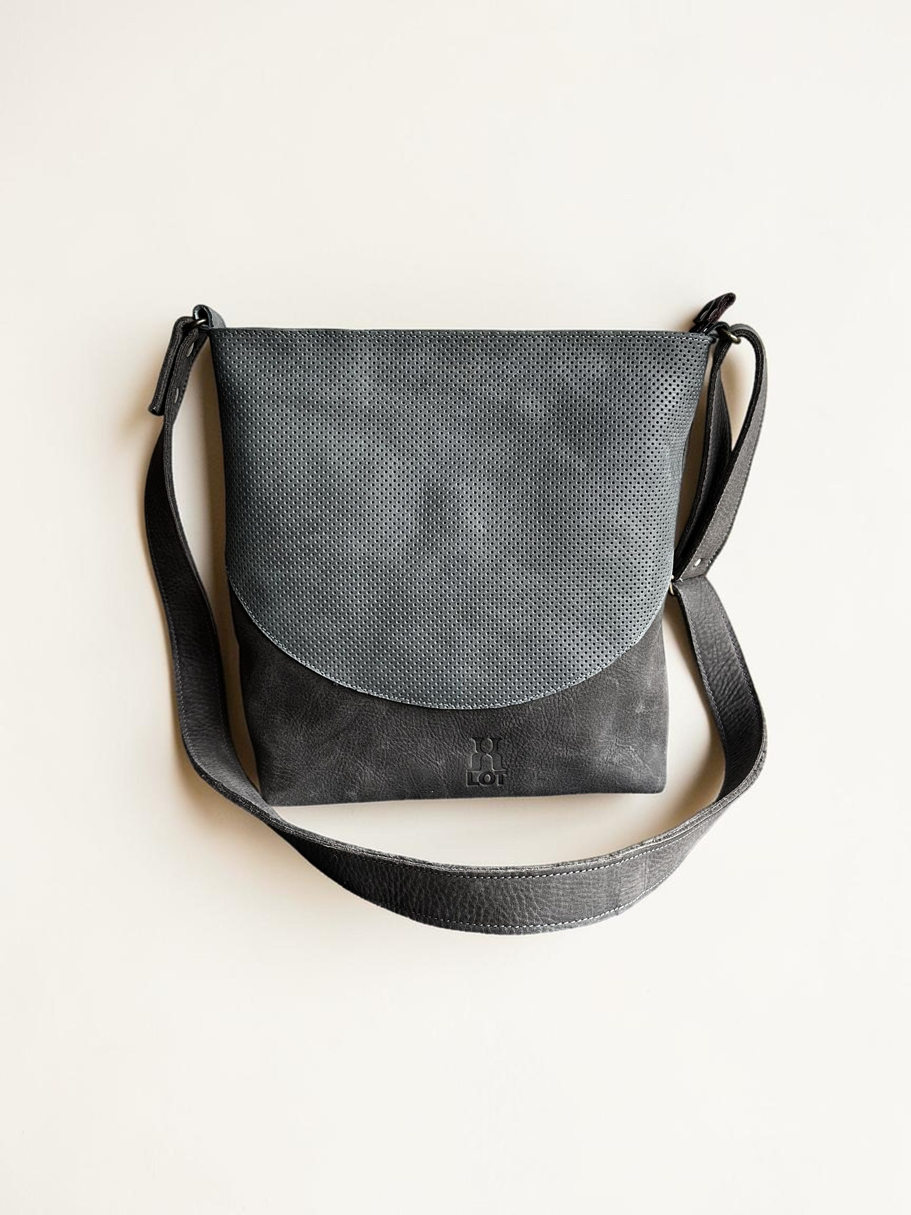 Schoudertas OCKE anthracite / jeansblue met print