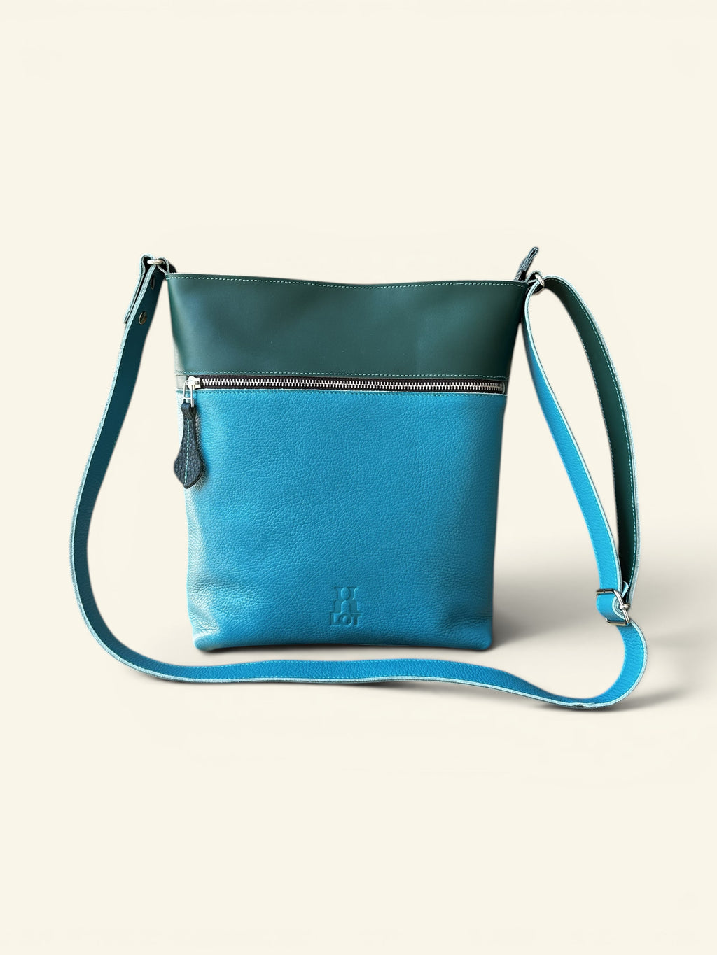 Handgmaakte schoudertas SAMMY turquoise en groen