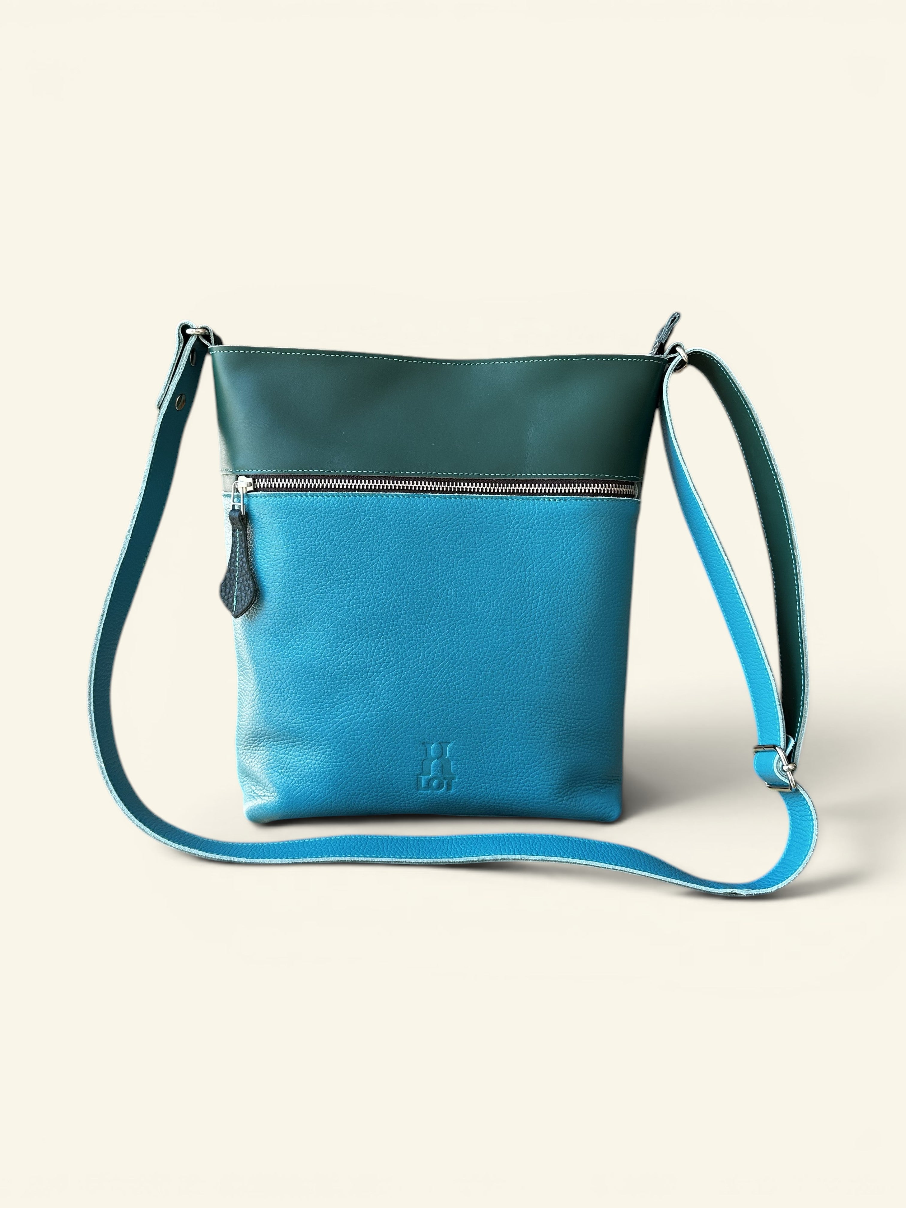 Handgmaakte schoudertas SAMMY turquoise en groen