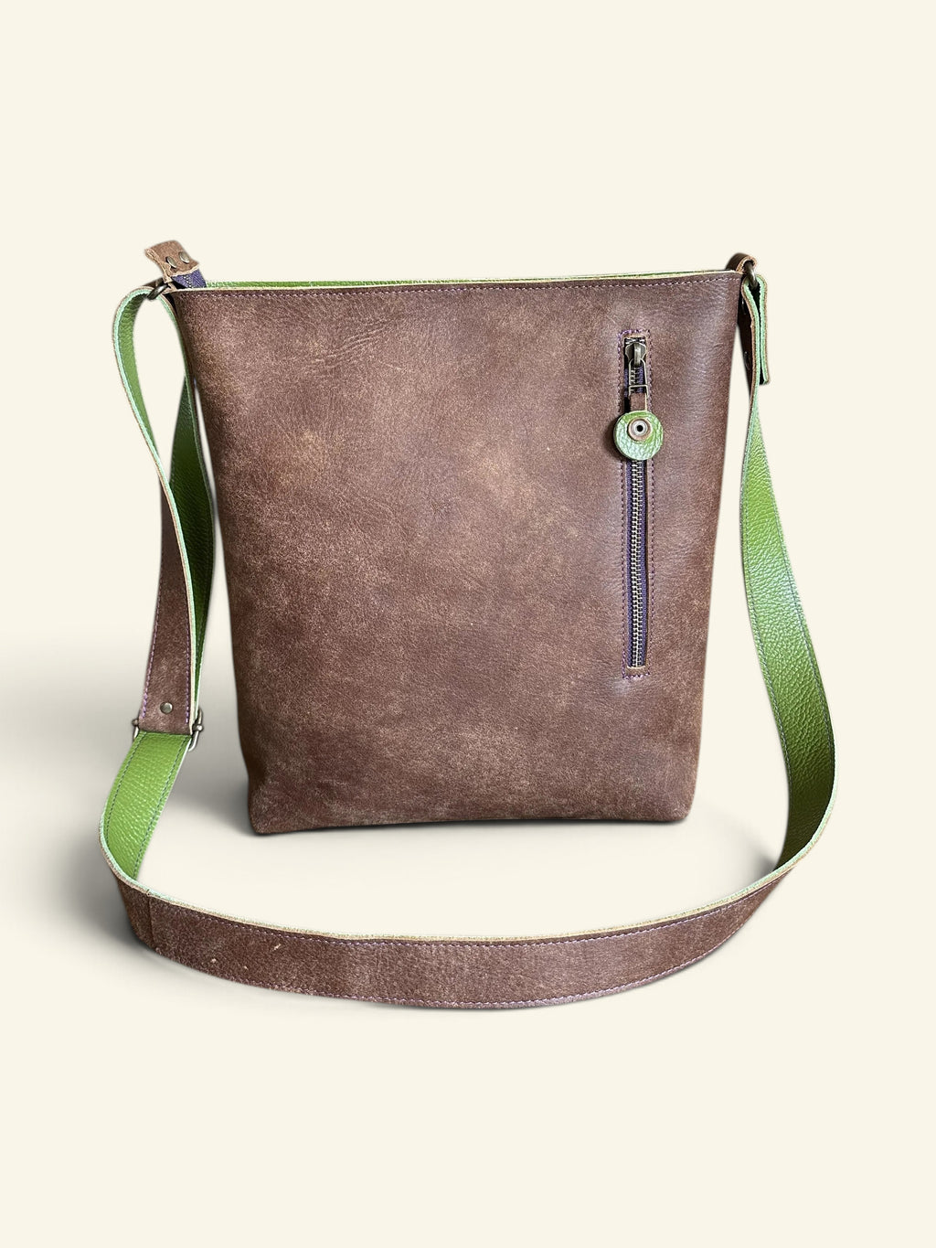 Schoudertas TONY cognac met groene stippen