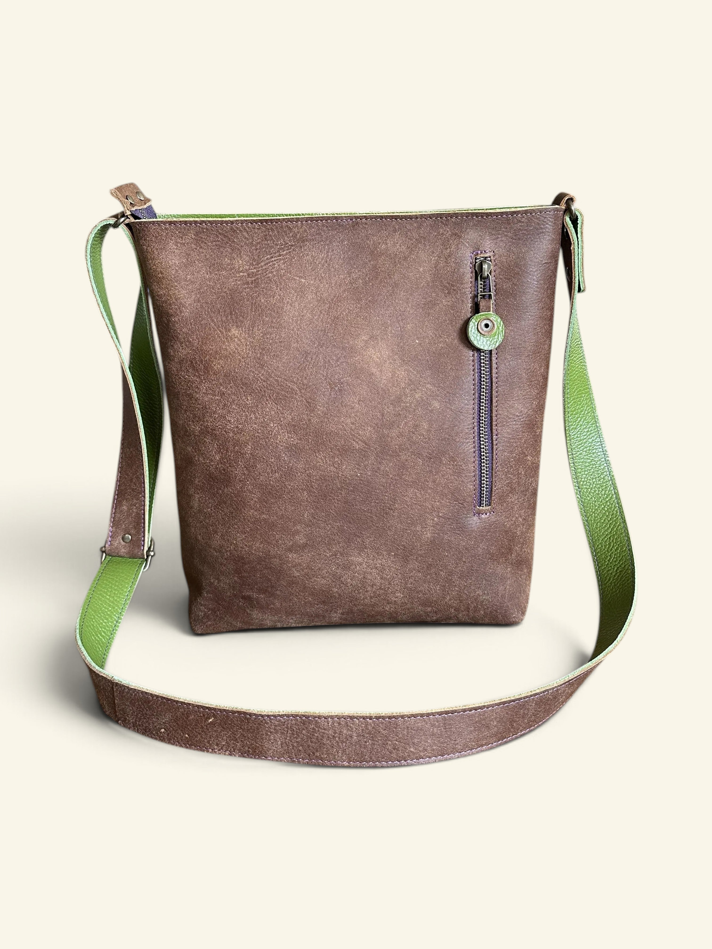 Schoudertas TONY cognac met groene stippen